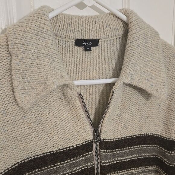 Men's Beige and Black Zip-Up Sweater - Picture 2 of 7